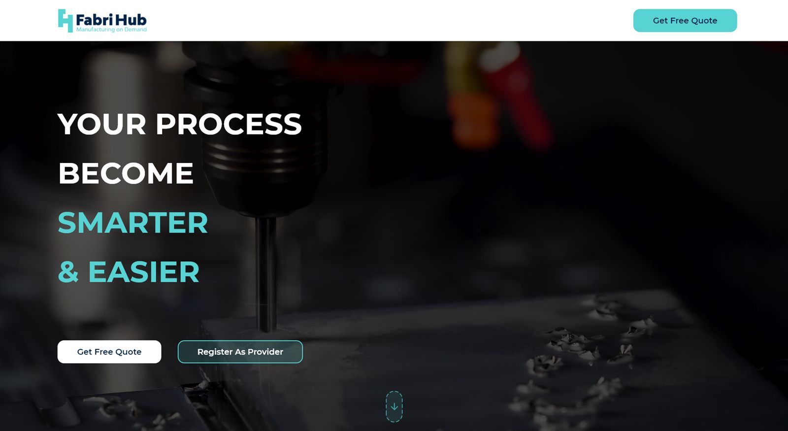 FabriHub landing page — 'Your process become smarter & easier'