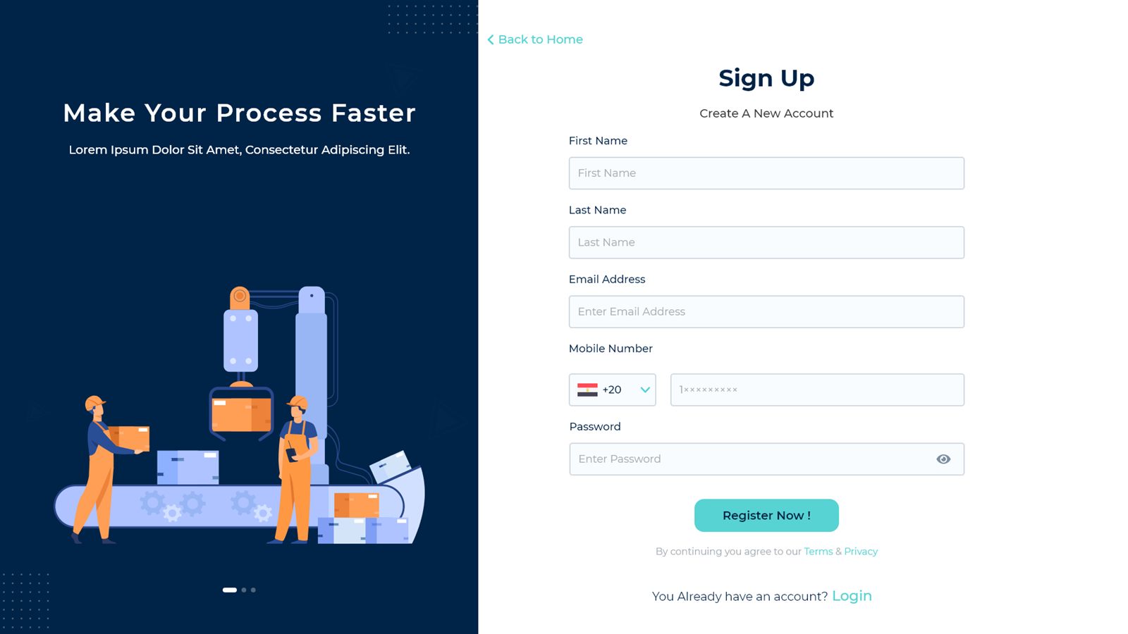 Sign up — creating a new FabriHub account