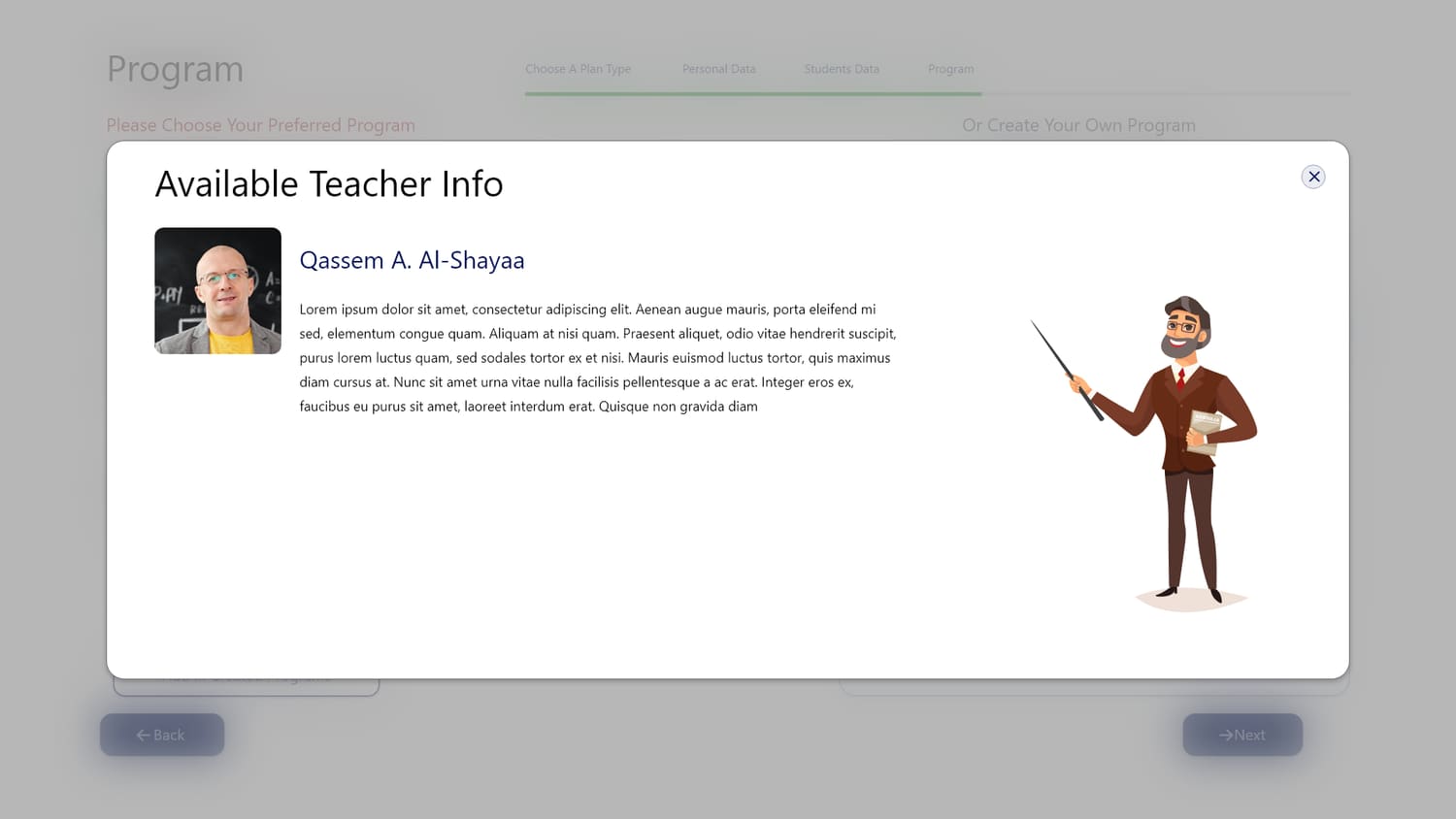 Signup — an available teacher matched to the student's chosen times