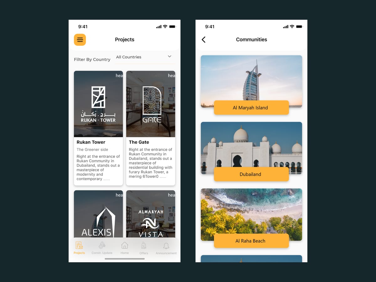 Projects and communities listings