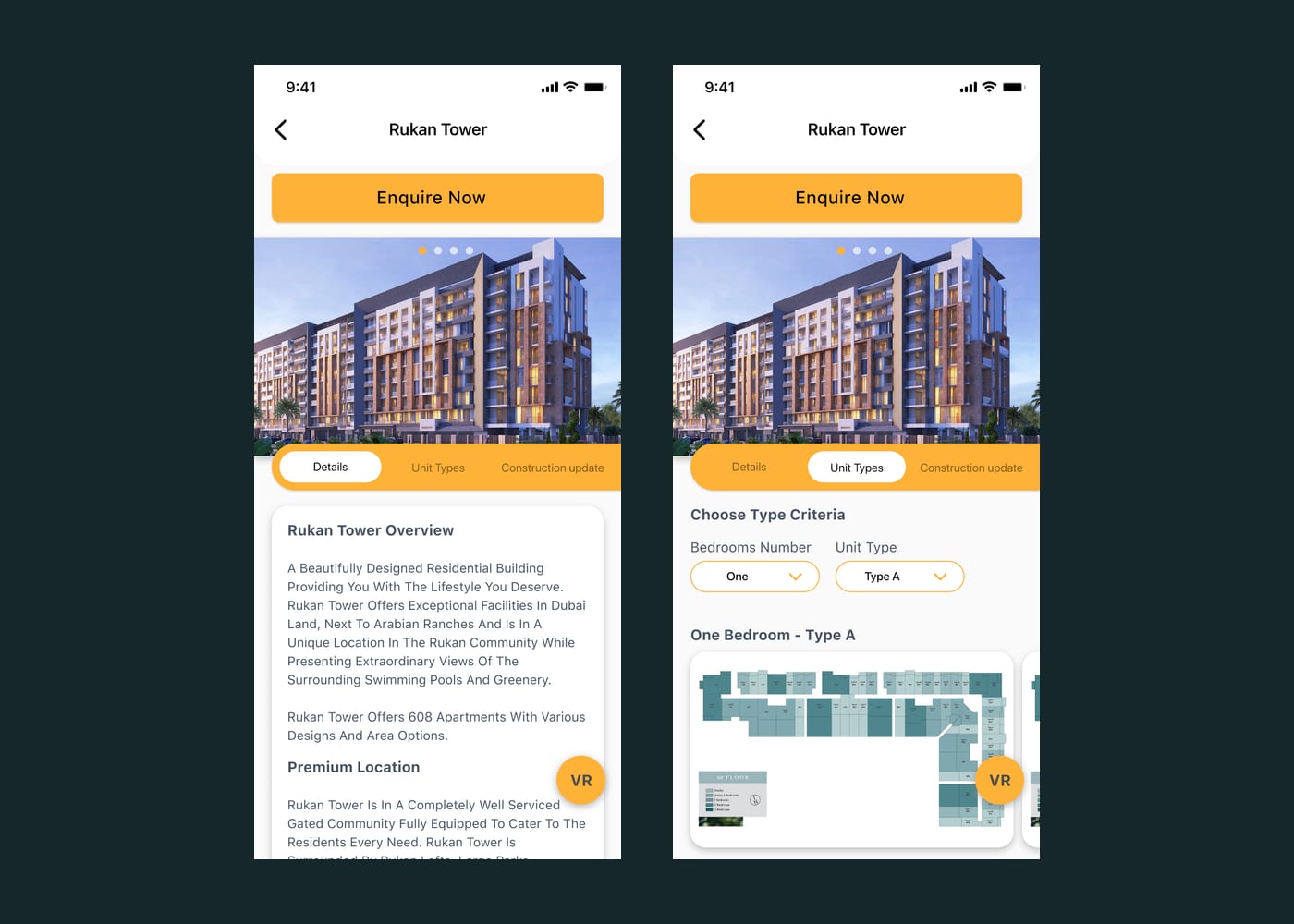 A project page — overview and unit types tabs