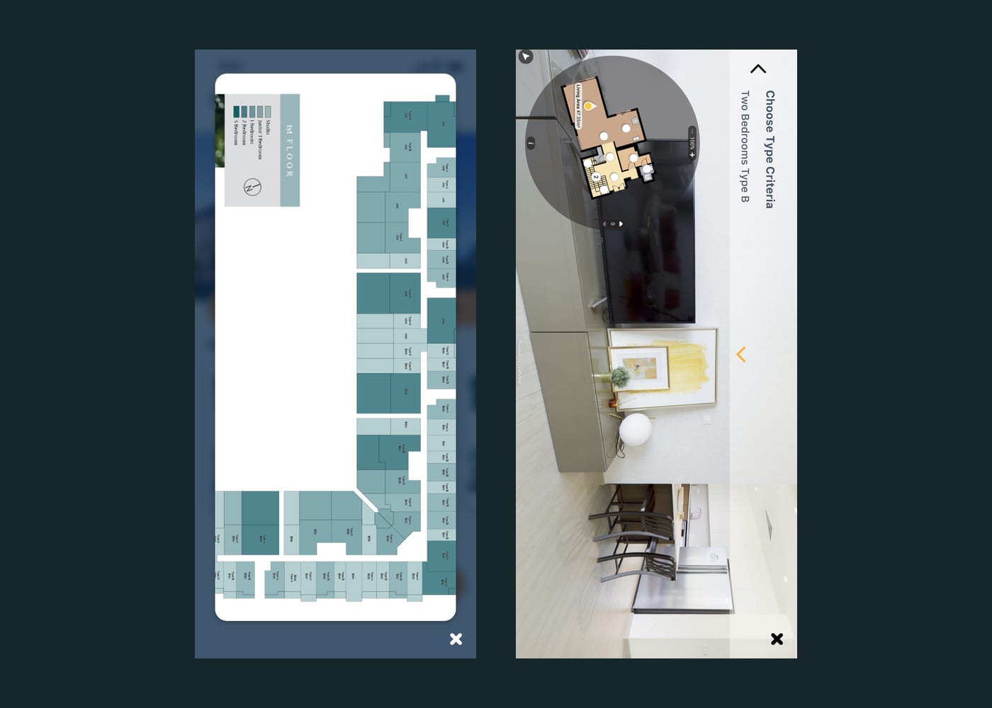 Unit type gallery and the 360-degree virtual tour