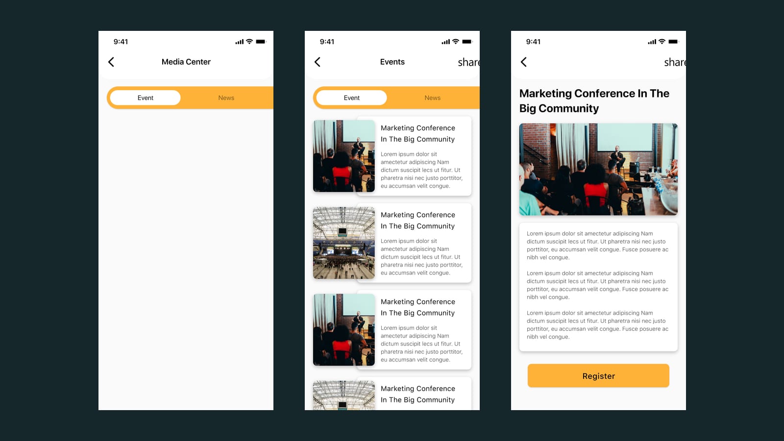 Media center — news and an events gallery